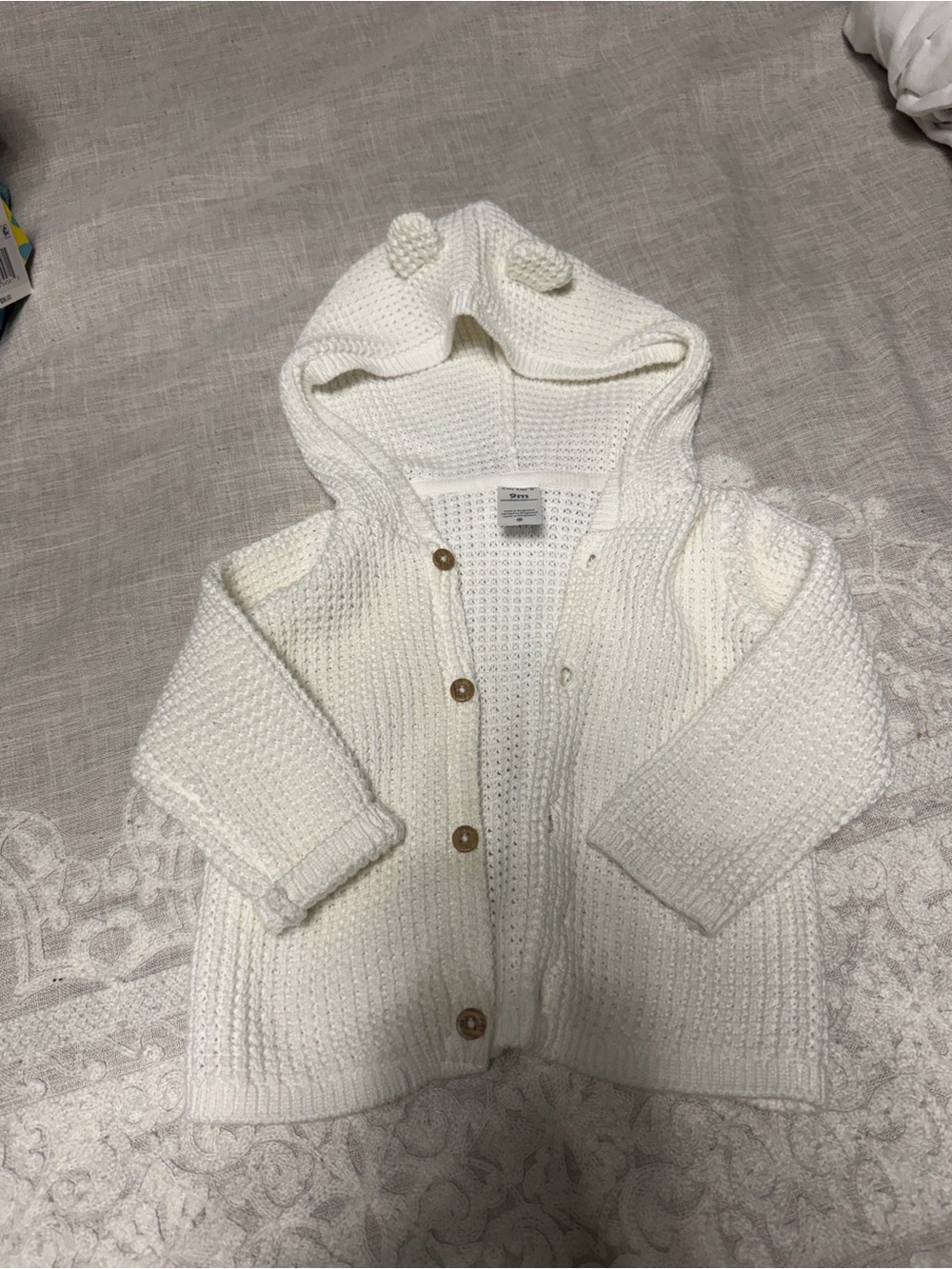Carter's Cream Knit Hooded Baby Cardigan with Earhood